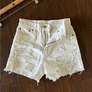 AE Highest-Rise White Distressed Shorts